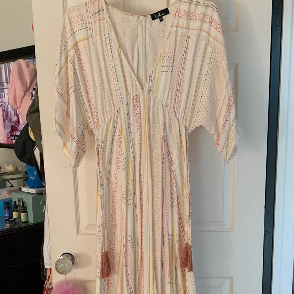 Lulu's Pink Pleated Maxi Sundress with Flutter Sleeves